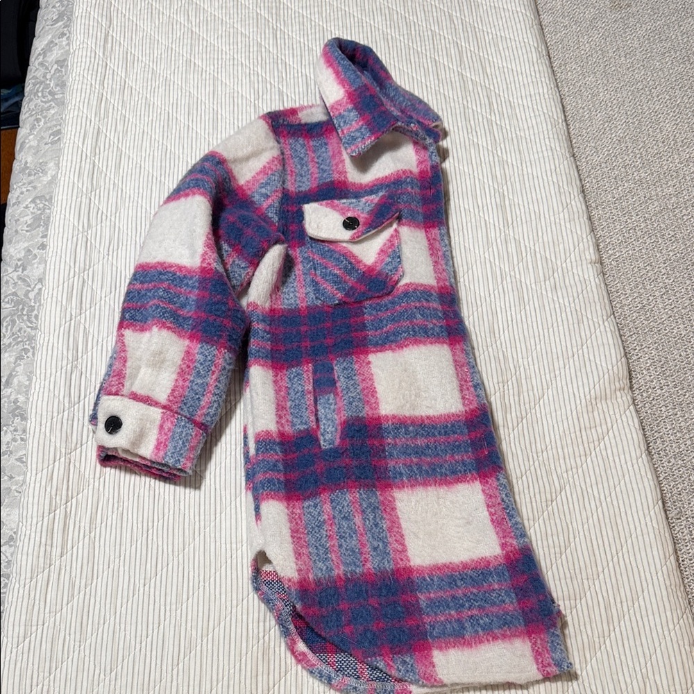 Women's Plaid Shacket Jacket - Pink & Blue